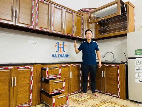 Tủ bếp nhôm vân gỗ nội thất Omega