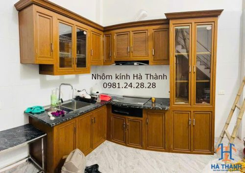 Tủ bếp nhôm vân gỗ nhôm cỏ giá rẻ